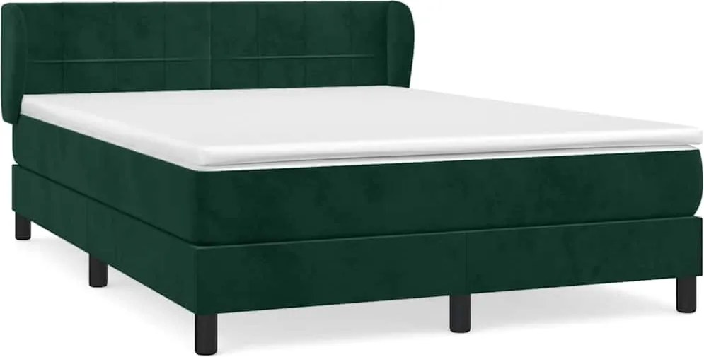 vidaXL Pat box spring cu saltea, verde închis, 140x200 cm, catifea