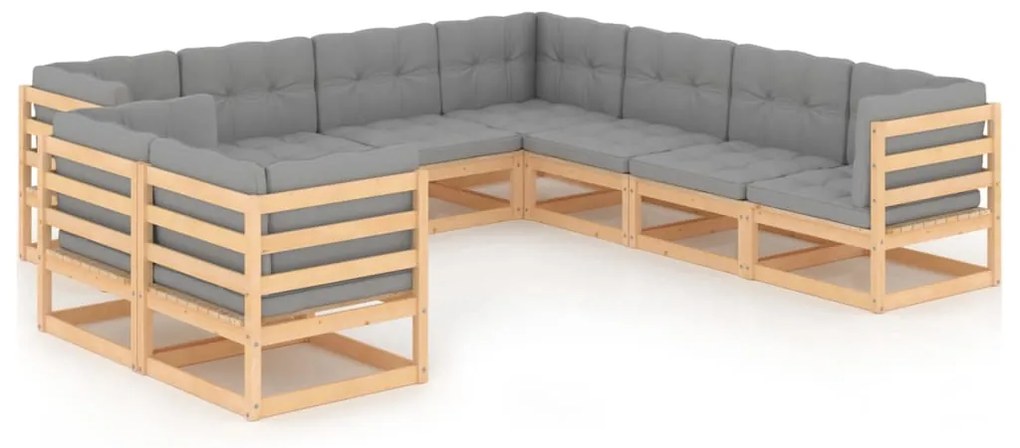 vidaXL Set mobilier grădină cu perne, 9 piese, lemn masiv de pin