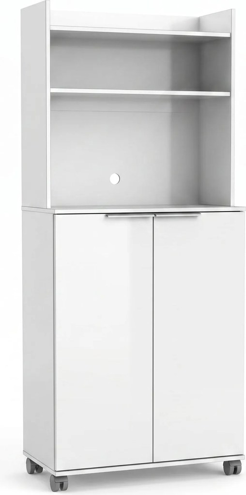 Dulap Multifunctional Adore Diamond, 2 usi, 6 rafturi, cu rotile, Alb Lucios, 73x172x36 cm