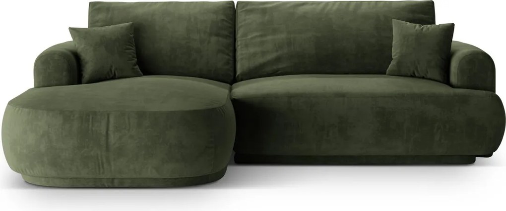 Coltar extensibil stanga 5 locuri, modular, cu lada depozitare, Ella, Micadoni Home, 271x174x94 cm, catifea, verde