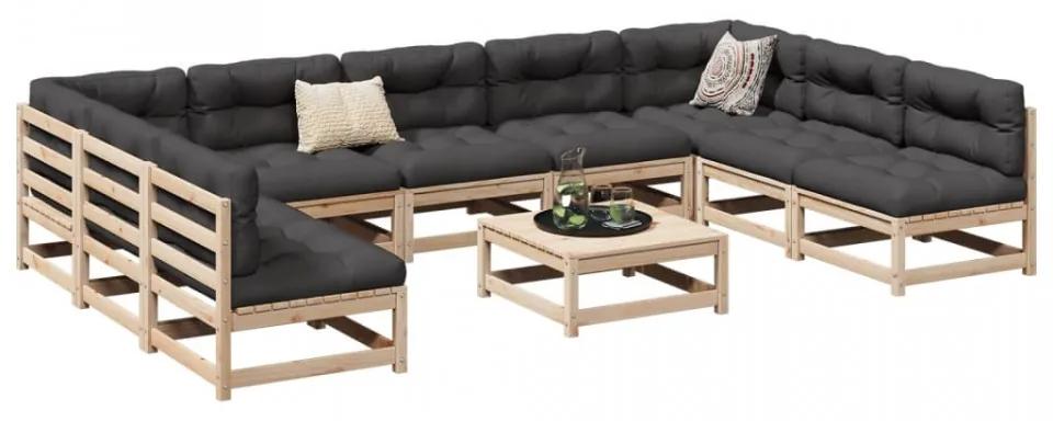 Set canapea de grădină cu perne, 10 piese, lemn masiv de pin
