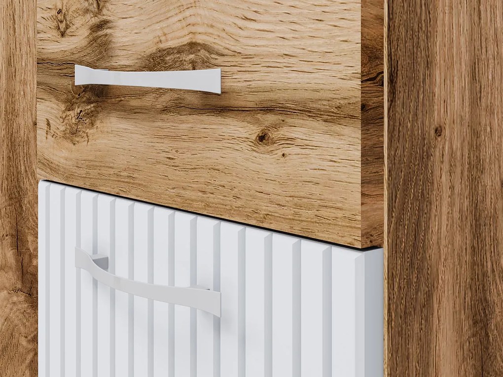 Mobilier baie Lomesa MDF (Stejar wotan + Alb lamel) (cu sifon). 1103972