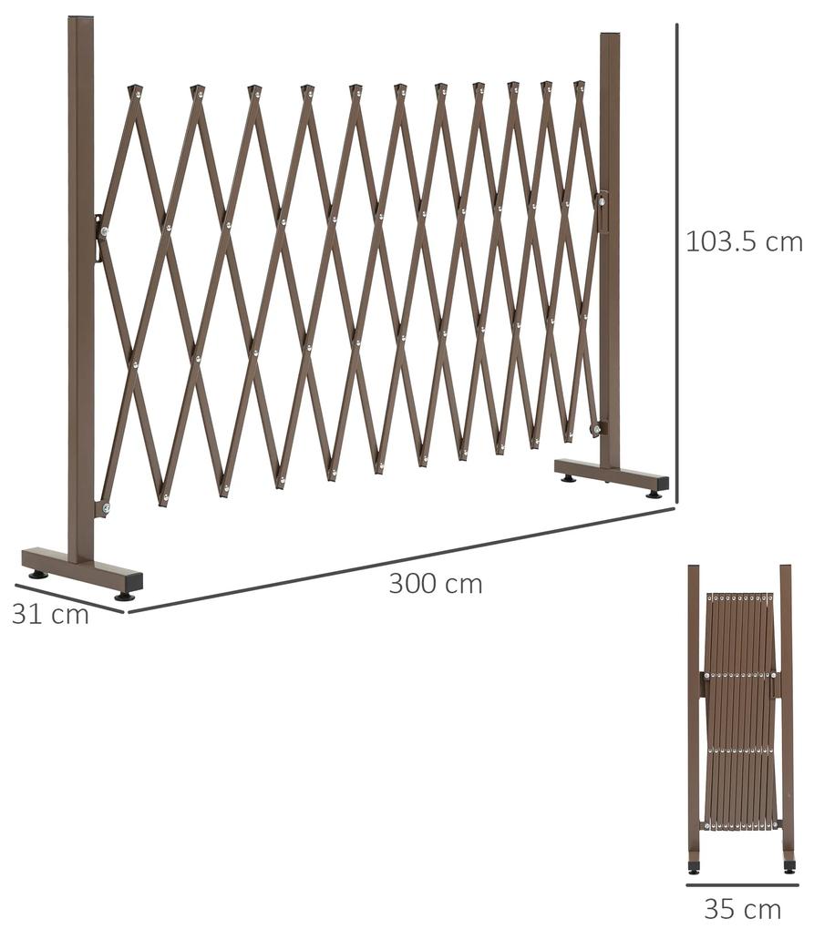 Outsunny Gard de Grădină cu Lățime Reglabilă, Gard de Grădină Multifuncțional din Metal și Aluminiu, 300x31x103,5 cm, Maro Închis