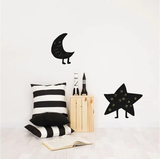 Set 2 autocolante tip tablă de scris Chalk Star and Moon, negru