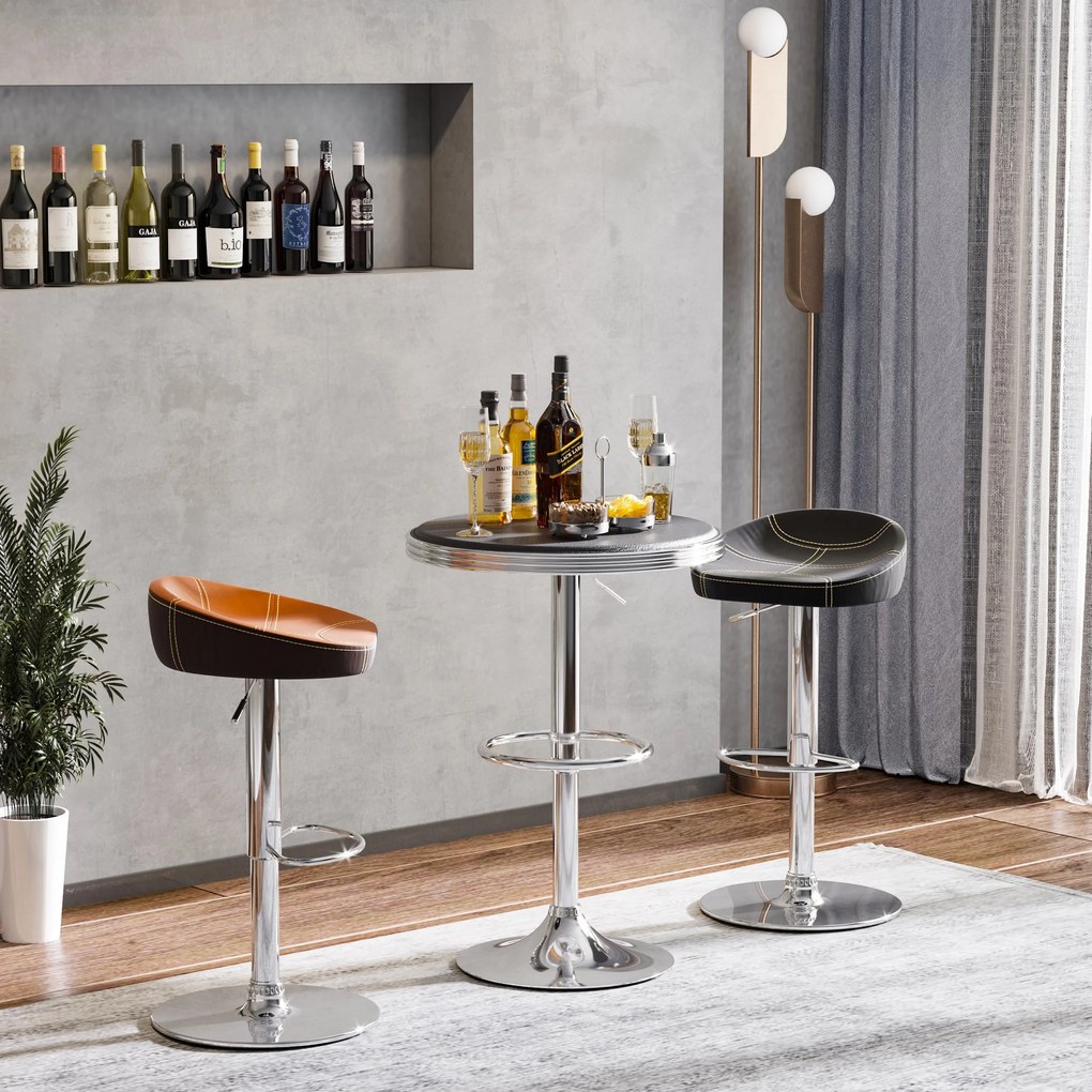 Masa Moderna de Bar HOMCOM, Multifunctionala, Metal si Imitatie de piele Neagra, Φ65x66-90cm | Aosom RO