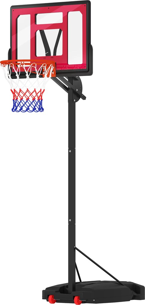AIYAPLAY Coș de baschet, coș de baschet pentru exterior pentru adolescenți 200-260 cm reglabil pe înălțime, cu roți, Roșu | Aosom Romania