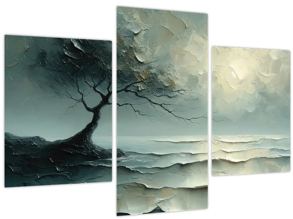 Tablou - pictură în ulei de un copac cu oceanul (90x60 cm)