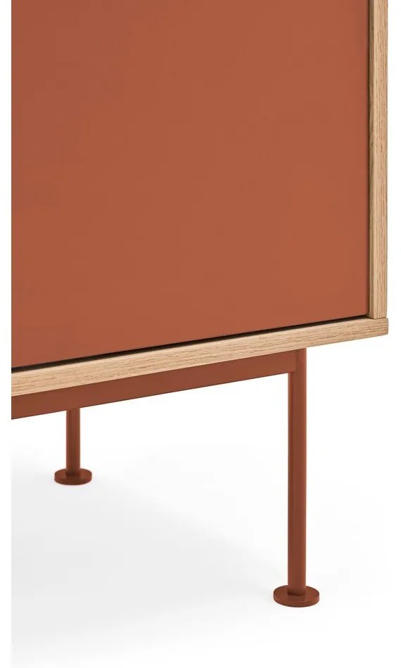 Comodă cu aspect de lemn de stejar Teulat Yoko, lățime 180 cm, roșu cărămiziu