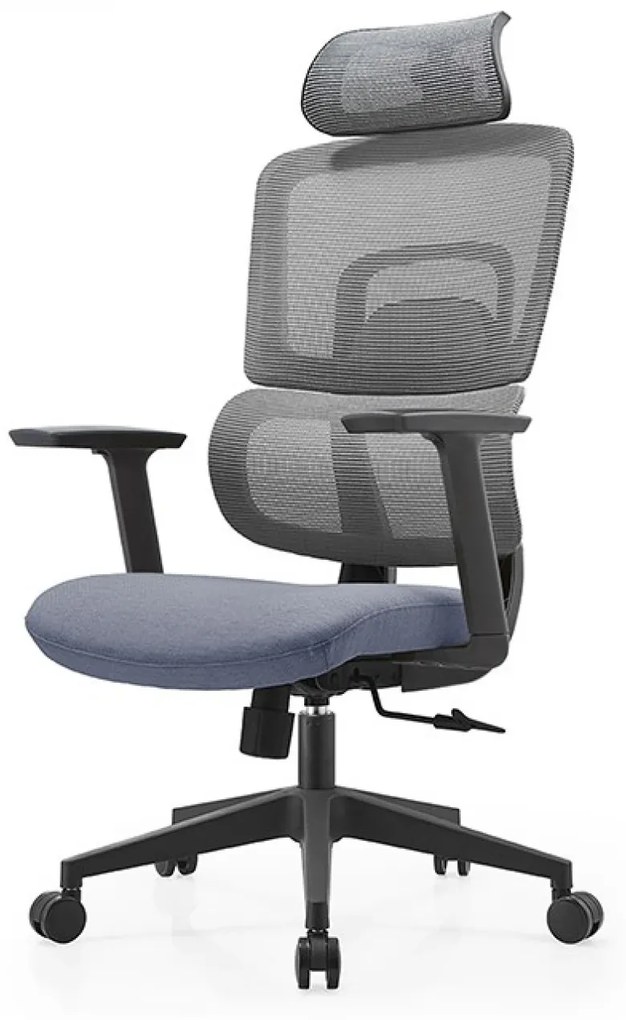 Scaun ergonomic Gary-H, suport lombar 3D, tetiera 2D, cotiere reglabile, Mesh/Textil, Negru/Gri