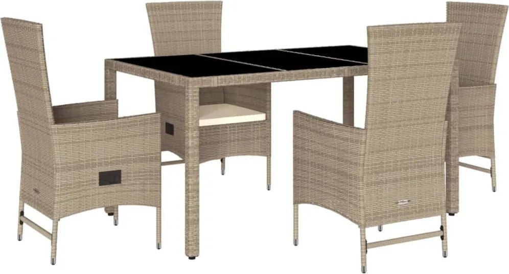 vidaXL Set mobilier de grădină cu perne, 5 piese, bej, poliratan