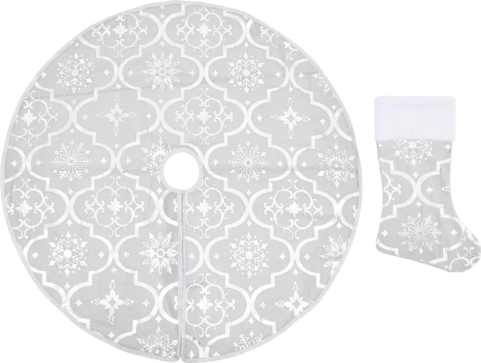 vidaXL Covor fustă de brad Crăciun cu șosetă, alb, 150 cm, țesătură