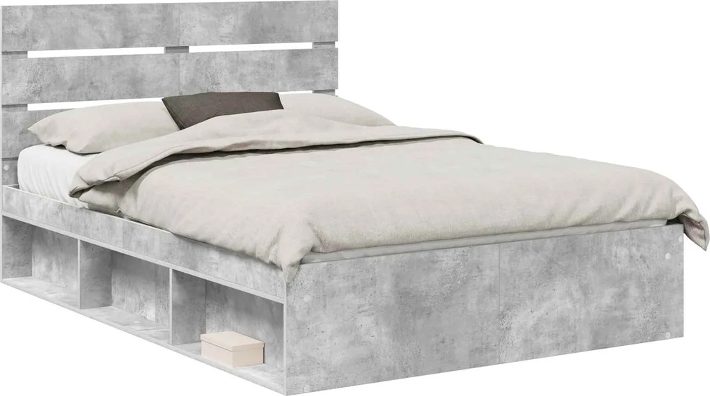 vidaXL Cadru de pat cu headboard Beton 140 x 190 cm Lemn de pin masiv