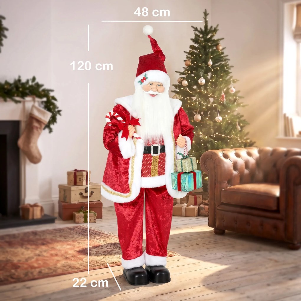 HOMCOM Moș Crăciun Animat cu Muzică și Dans 120 cm, Brațe Reglabile, Decor Crăciun Roșu | Aosom Romania