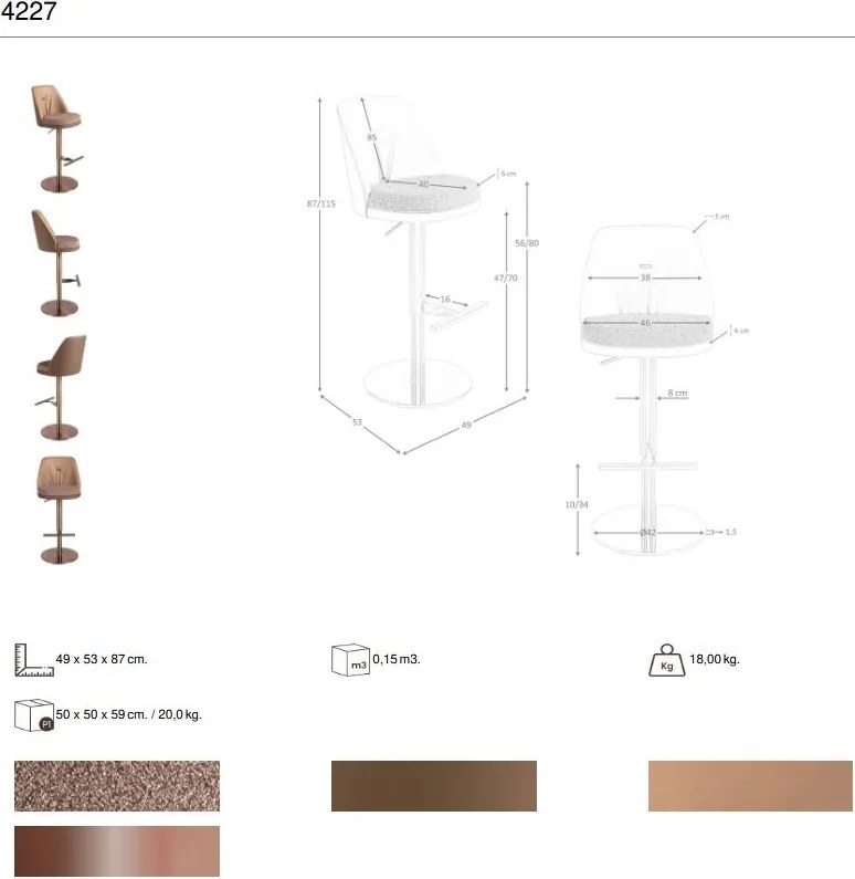 Scaun de bar pivotant cu inaltime reglabila Stool maro