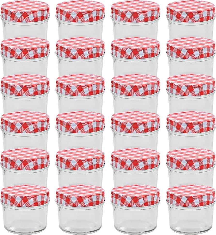 vidaXL Borcane sticlă pentru gem cu capace alb și roșu 24 buc. 110 ml