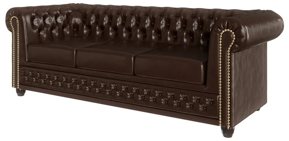 Canapea maro închis extensibilă cu tapițerie din imitație de piele 203 cm York – Ropez