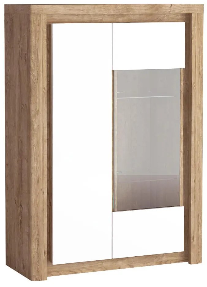 Vitrină Livia 05 (cu iluminat LED) (Stejar ribbeck + Alb lucios). 1057861