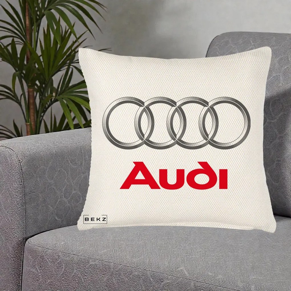 Perna Personalizata cu emblema Audi, 40x40 cm, Crem Reliefat, Husa Detasabila, Perna Inclusa, BEKZ®