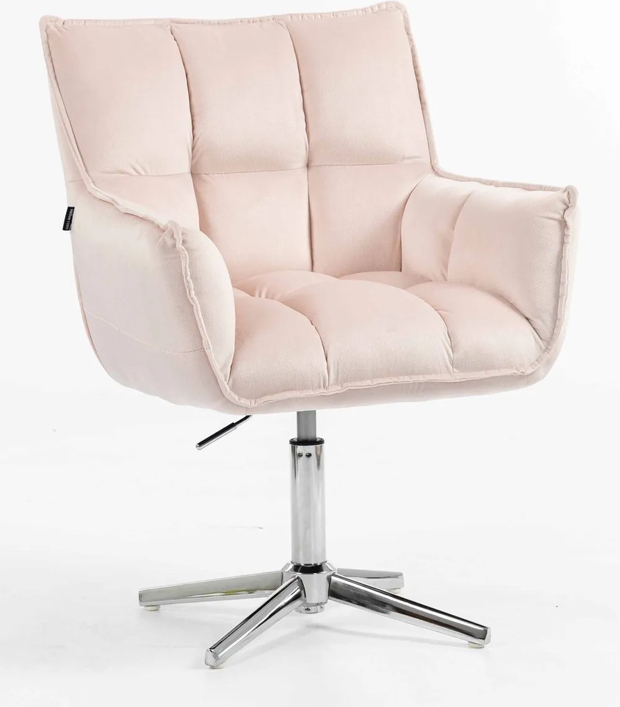 HR560CROSS Scaun Catifea Roz Pudra cu Bază Cromata