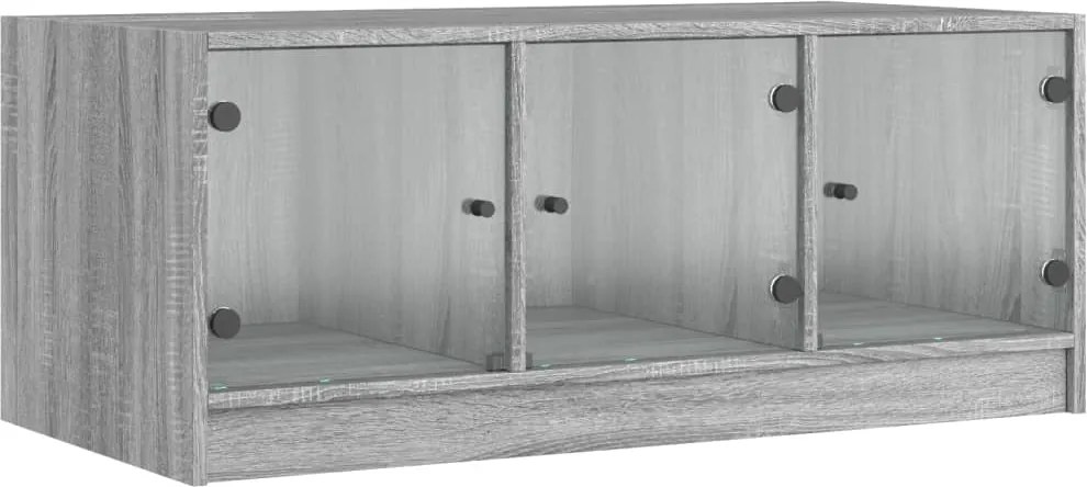 vidaXL Măsuță de cafea cu uși din sticlă, gri sonoma, 102x50x42 cm