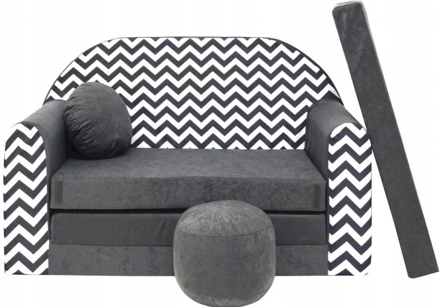 Canapea gri pentru copii cu model geometric 98 x 170 cm