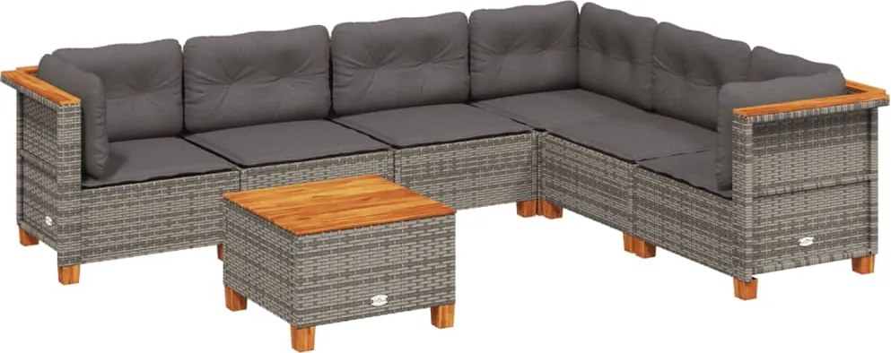 vidaXL Set canapele de grădină, 7 piese, cu perne, gri, poliratan