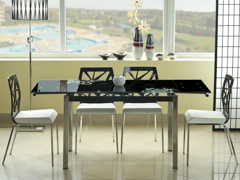 Masă de sufragerie extensibilă 110-170 cm Gerardo (negru + cromat) (pentru 4 până la 6 persoane). 1050184