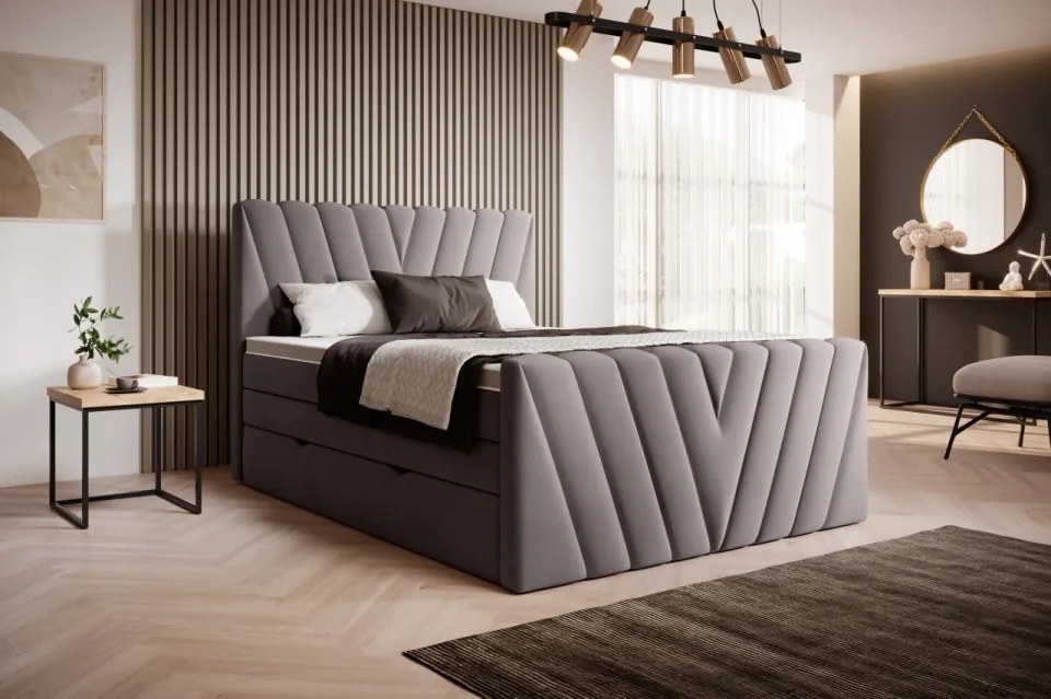 Pat tapitat, boxspring, cu spatiu pentru depozitare, 160x200 cm, Candice 2, Eltap (Culoare: Maro inchis - Nube 22)