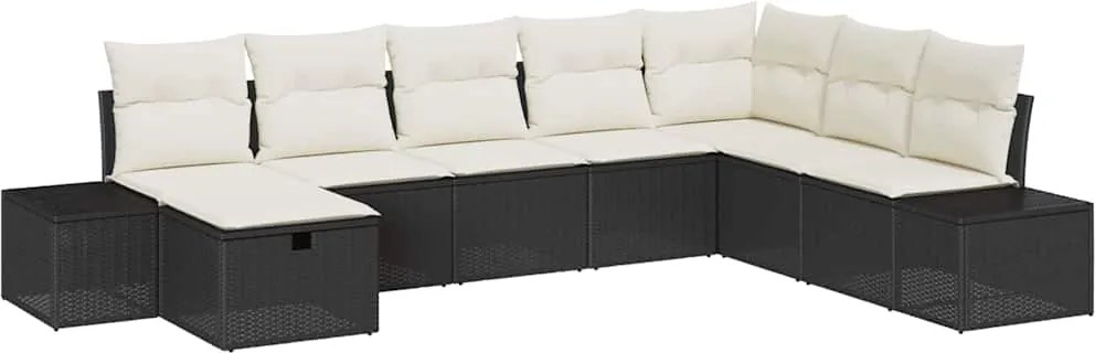 vidaXL Set de canapele pentru grădină cu pernă 8 pcs Negru Rattan poli