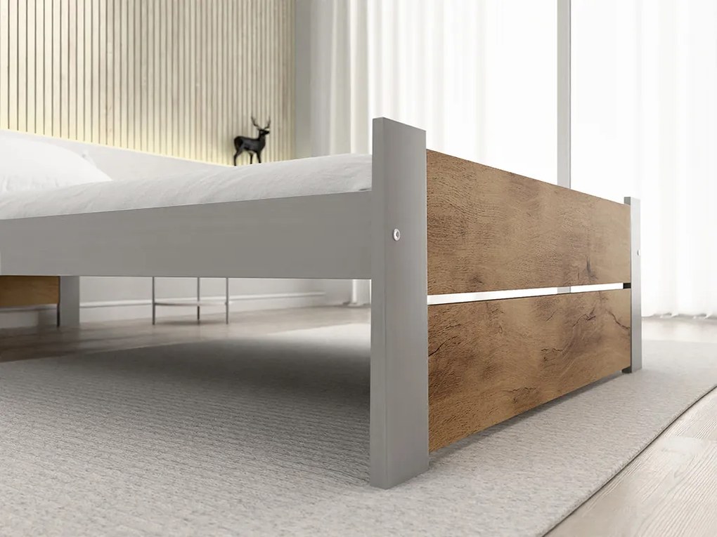 Pat de o persoana IKAROS DOUBLE 90 x 200 cm, stejar artisan/gri Saltele: Cu saltele Deluxe 10 cm, Somiera pat: Cu lamele drepte