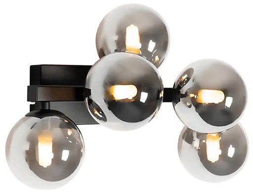 Aplică modernă neagră cu sticlă fumurie cu 5 lumini - Bianca