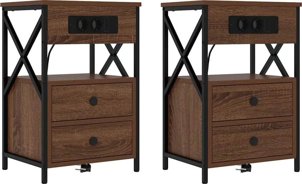 vidaXL Dulap de noapte cu sertar 2 pcs Stejar închis 40 x 31 x 60 cm
