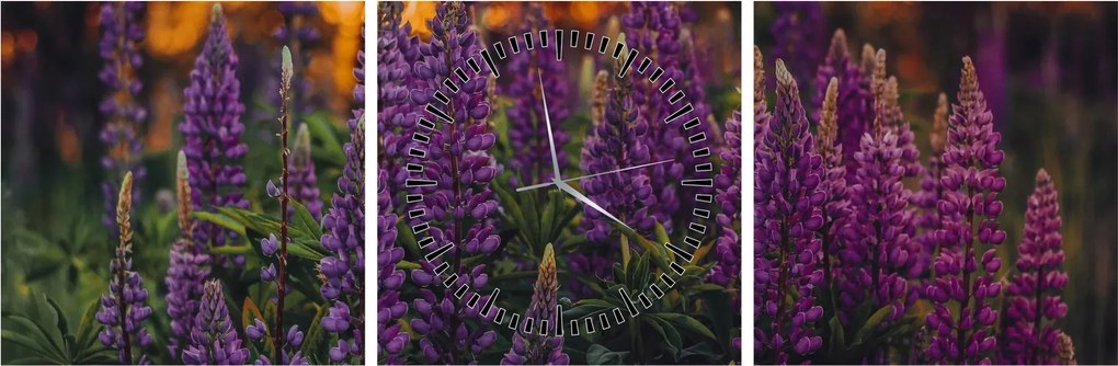 Tablou - Flori de lupin (cu ceas) (90x30 cm)