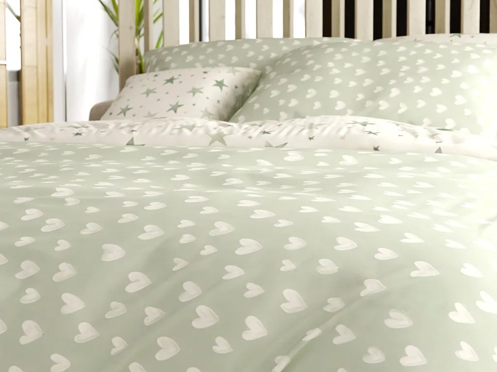 Lenjerie de pat din microfibra STARS HEARTS verzi Dimensiune lenjerie de pat: 2 buc 70 x 90 cm | 200 x 220 cm