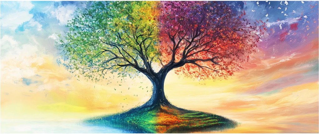 Tablou – Arbore pictat al anotimpurilor (120x50 cm)