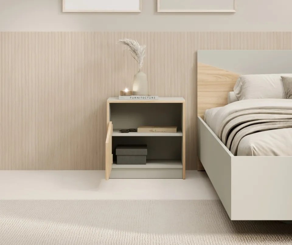 Noptiera, 50x50 cm, Atson, ADRK Furniture (Culoare: Stejar / Gri)