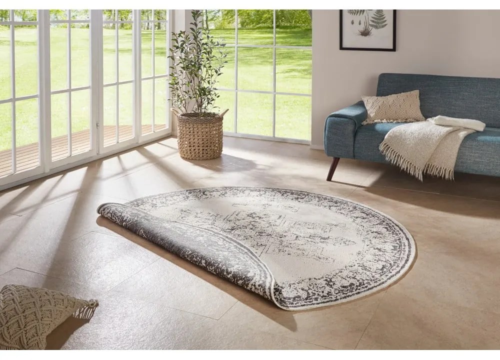 Covor adecvat pentru exterior NORTHRUGS Borbon, ø 140 cm, gri-crem