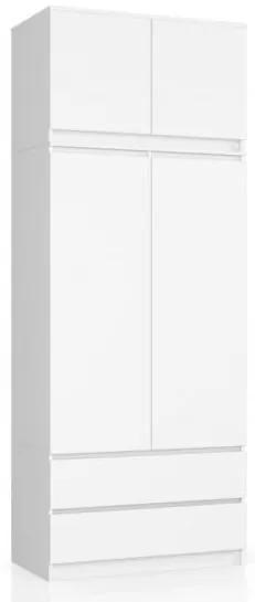 Dulap, placa laminata, 2 sertare, 6 rafturi, 1 suport umerase, alb, 90x51x234 cm