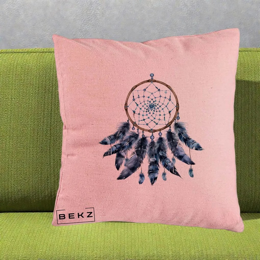 Perna Personalizata Prinzator de Vise cu Pene Albastre, 40x40 cm, Roz, Husa Detasabila, Perna Inclusa, BEKZ®