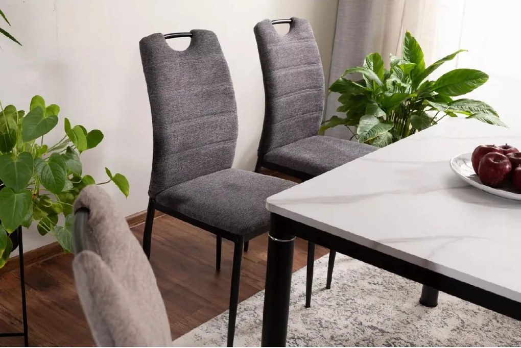 Masa de dining neagra DAMAR 100x70 cm, decor marmura alba