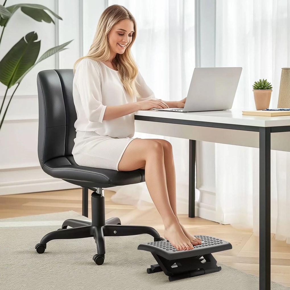 HOMCOM Suport Ergonomic pentru Picioare cu Role de Masaj, Antiderapant și Reglabil pe 3 Înălțimi, 46x35x17 cm, Negru | Aosom Romania