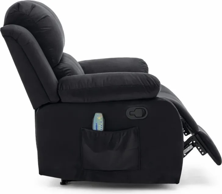 Fotoliu Masaj, Incalzire, rabatabil, sezut cu arcuri metalice, suport picioare extensibil, catifea, Negru