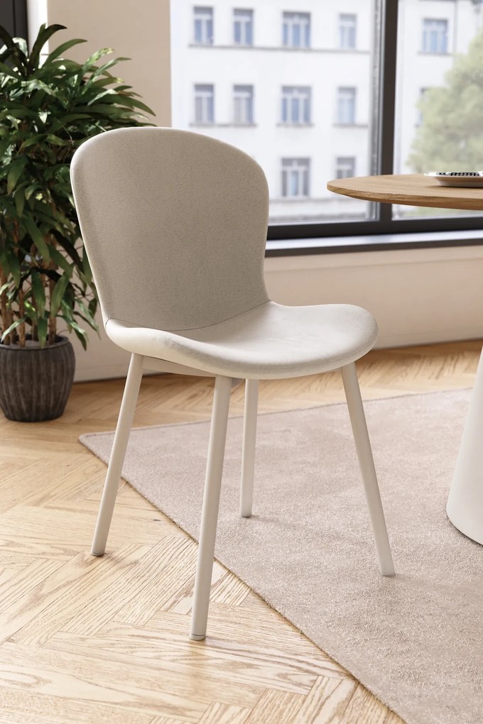 MAZZONI EXPORT FIORA Bej (material Apia 453)/cadru bej-gri (cașmir) – SCAUN MODERN TAPITAT DIN CHENILLE PENTRU LIVING/BUCĂTĂRIE