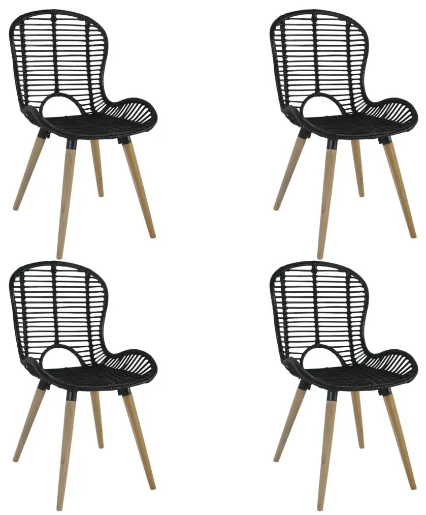 vidaXL Scaune de bucătărie, 4 buc., negru, ratan natural
