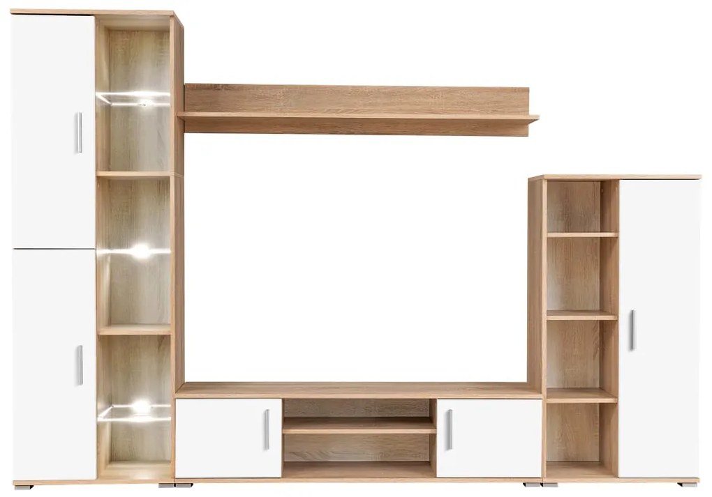 246030 vidaXL Mobilă de perete cu spațiu TV, iluminare LED, stejar sonoma