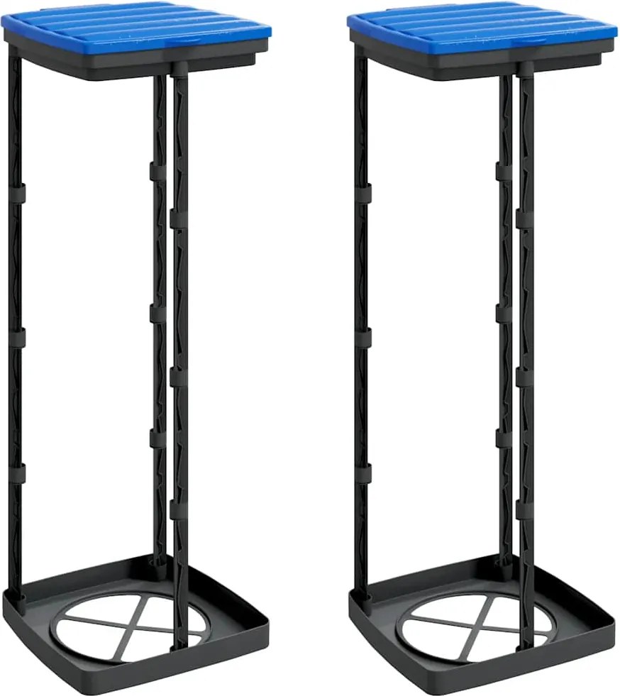 vidaXL Suporturi saci de gunoi, 2 buc., negru și albastru, 120 L, PP