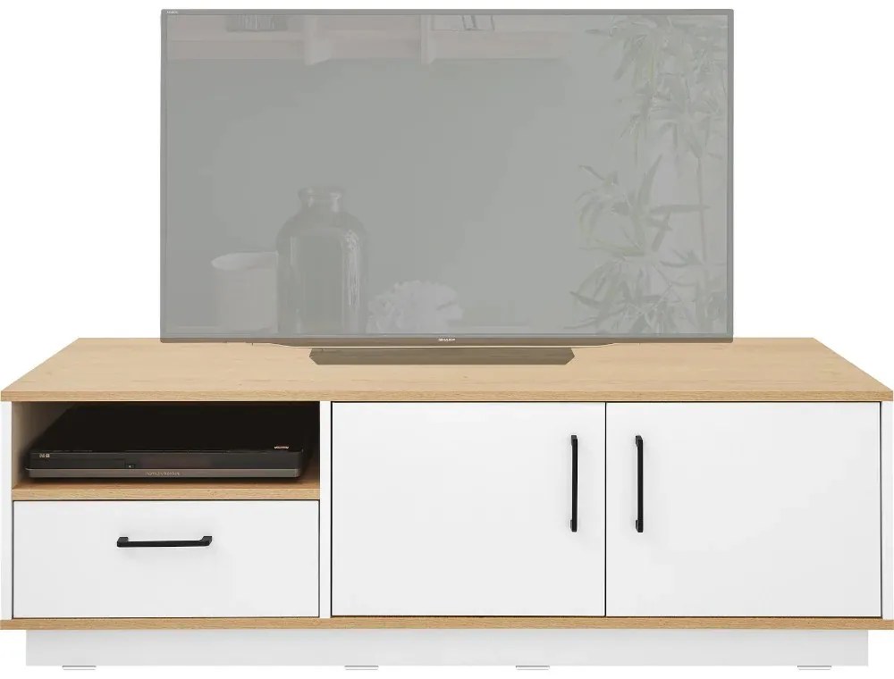Suport TV TISANE cu dulapuri si sertar 160x50cm, stejar/alb