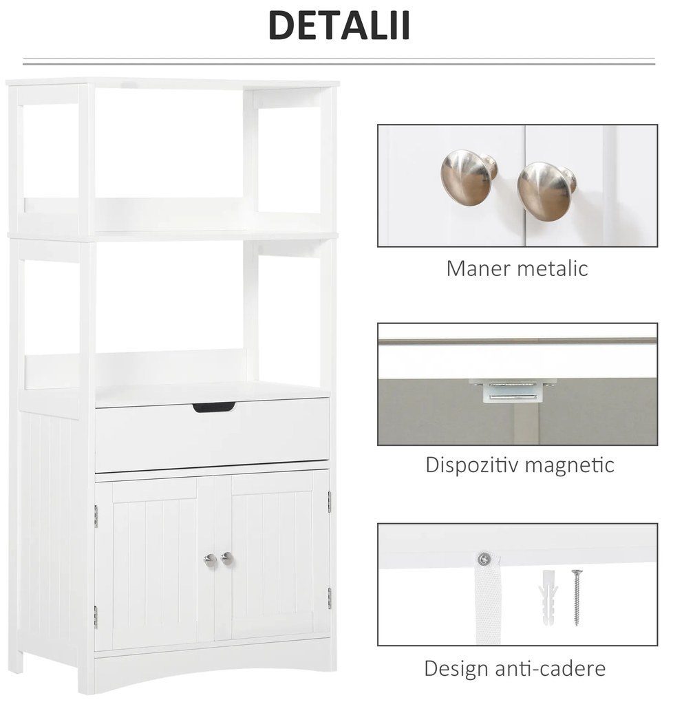 kleankin Dulap multifunctional cu rafturi, MDF, 60x33x122.5 cm, Alb | Aosom Romania