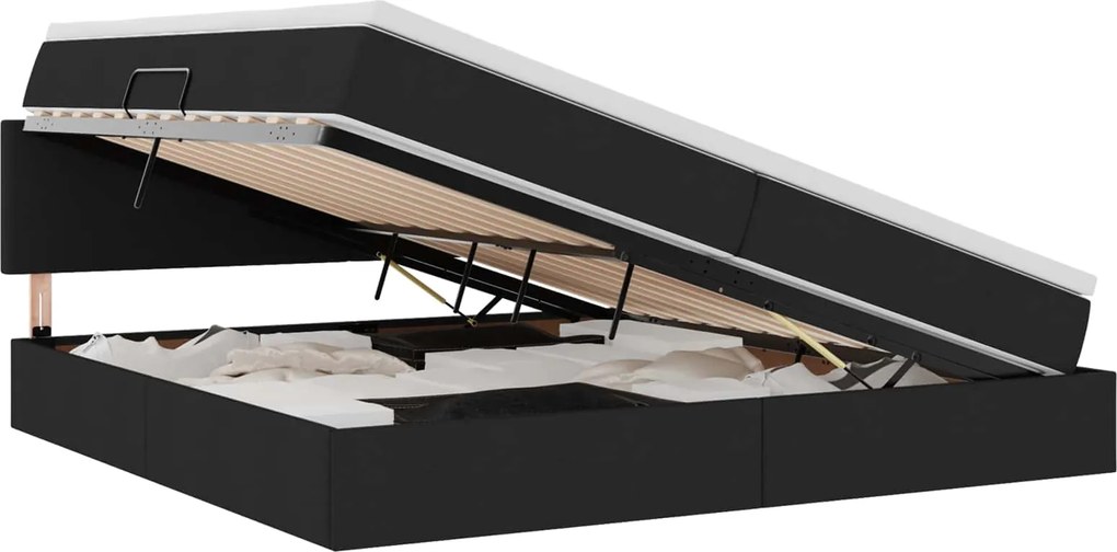 vidaXL Pat cu saltea și spațiu de depozitare Negru 200 x 200 cm