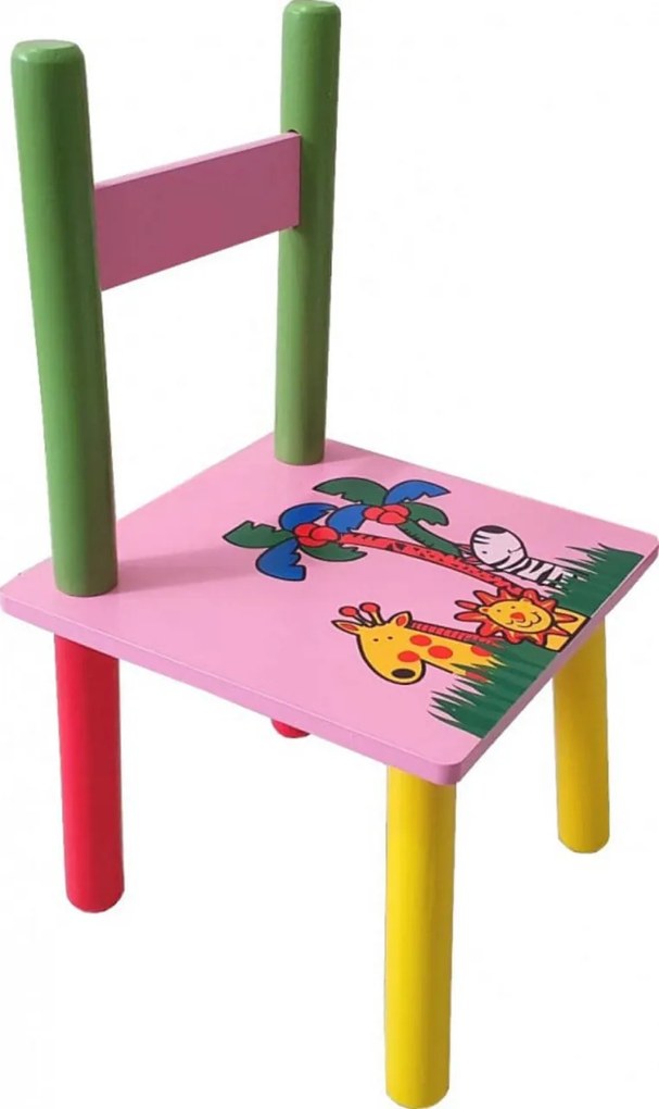 Masuta copii din MDF cu doua scaune Novokids™ My first table, dimensiuni 59X39X40, Suprafata lucioasa, Roz cu Animalute
